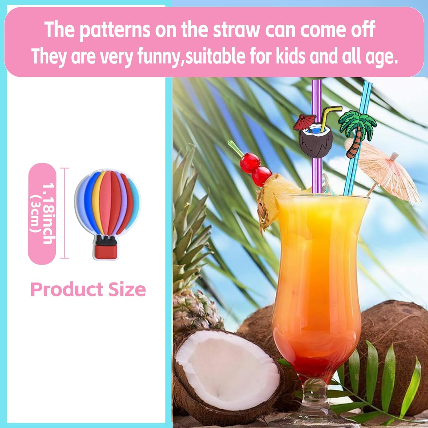 28pcs Pool Party Themed Reusable Crazy straws，Summer Beach Party With 2 Cleaning Brushes