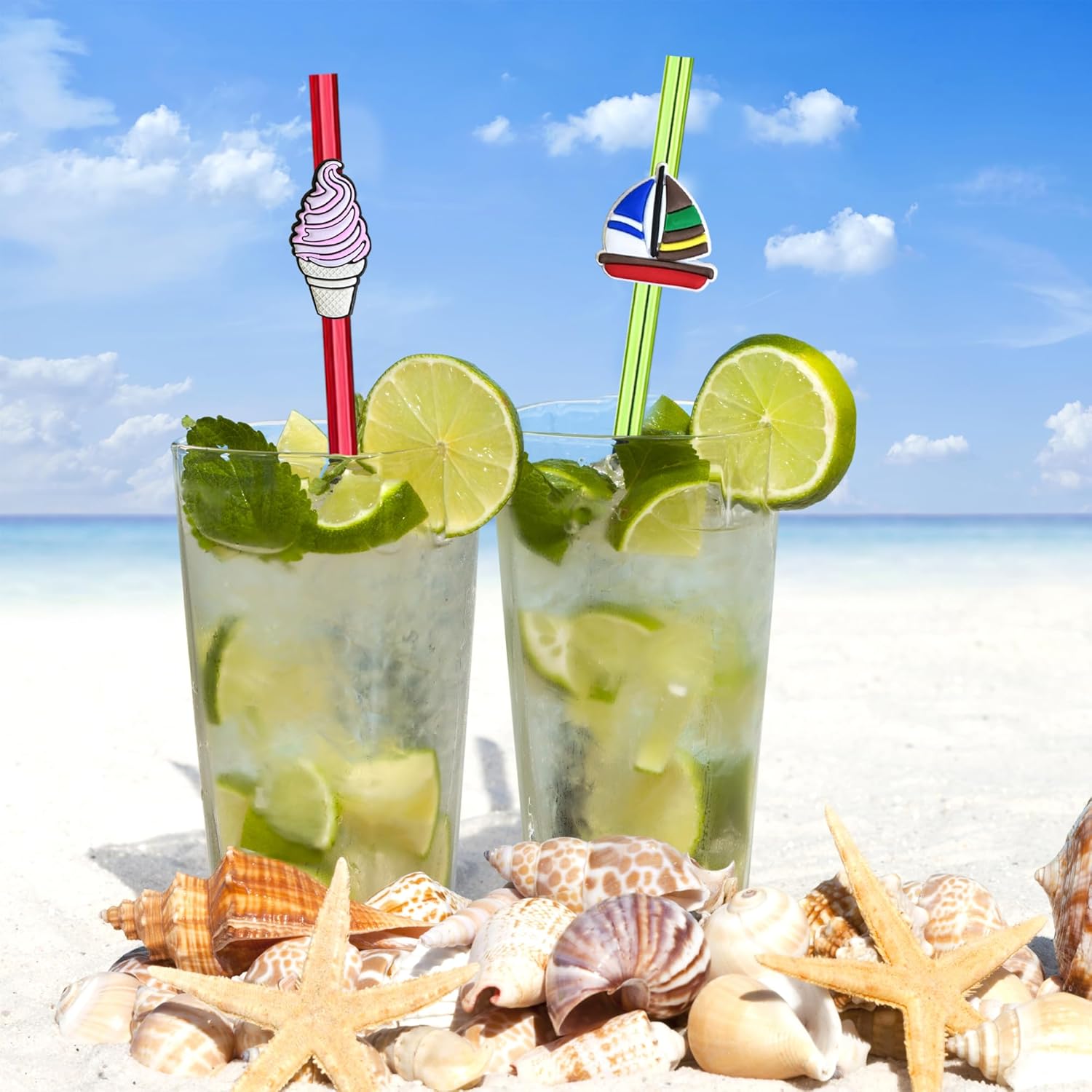 28pcs Pool Party Themed Reusable Crazy straws，Summer Beach Party With 2 Cleaning Brushes