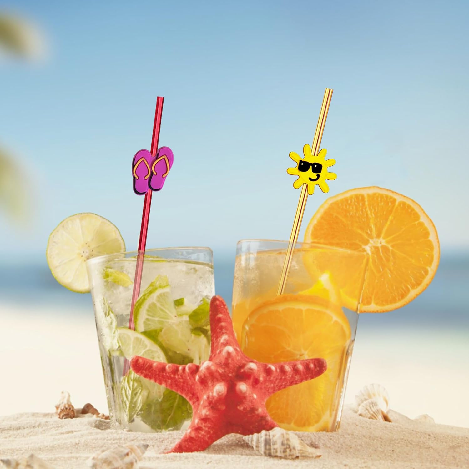 28pcs Pool Party Themed Reusable Crazy straws，Summer Beach Party With 2 Cleaning Brushes