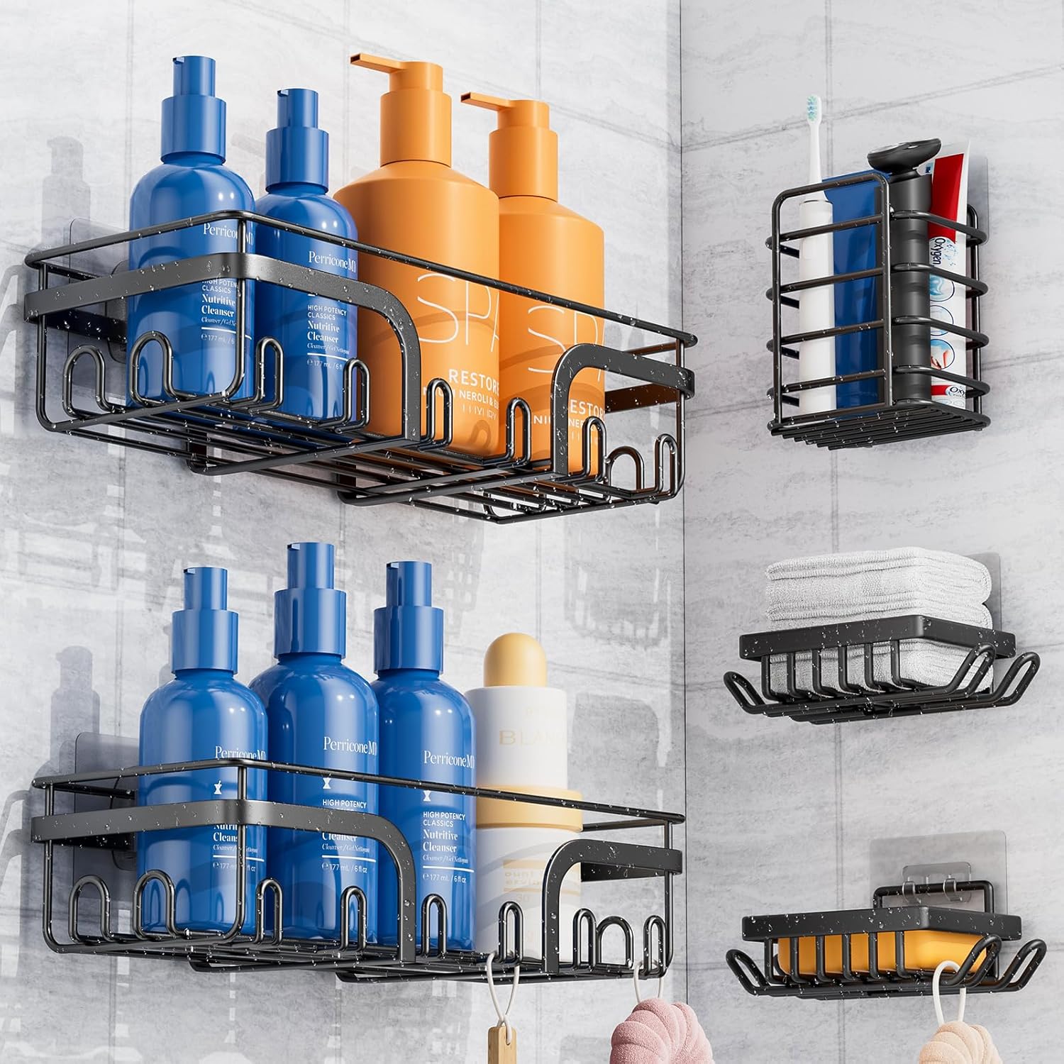5 Pack No Drilling Shelves, Rustproof Stainless Steel Bath Organizers, Large Capacity