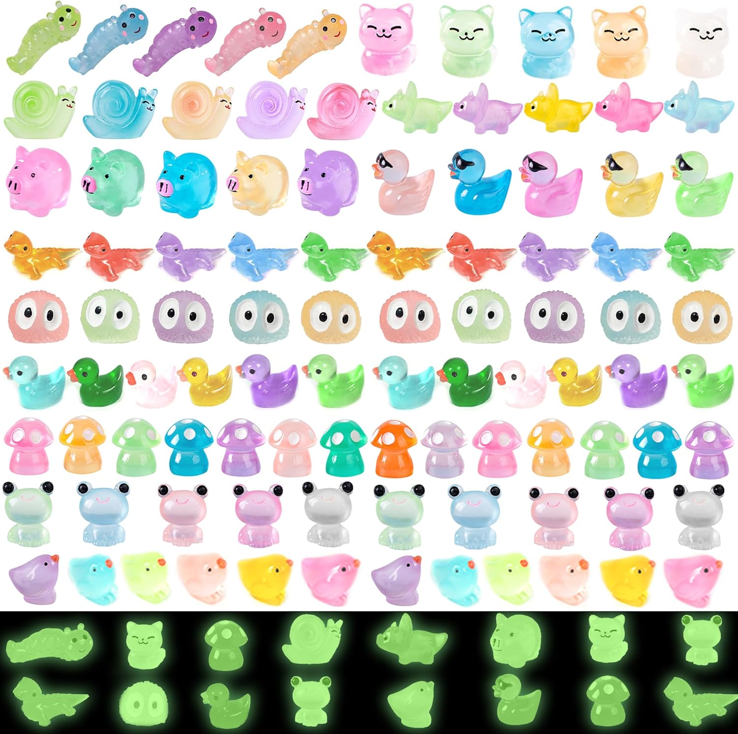90 PCS Mini Resin Animal Figurines Glow in The Dark Miniature Figurines