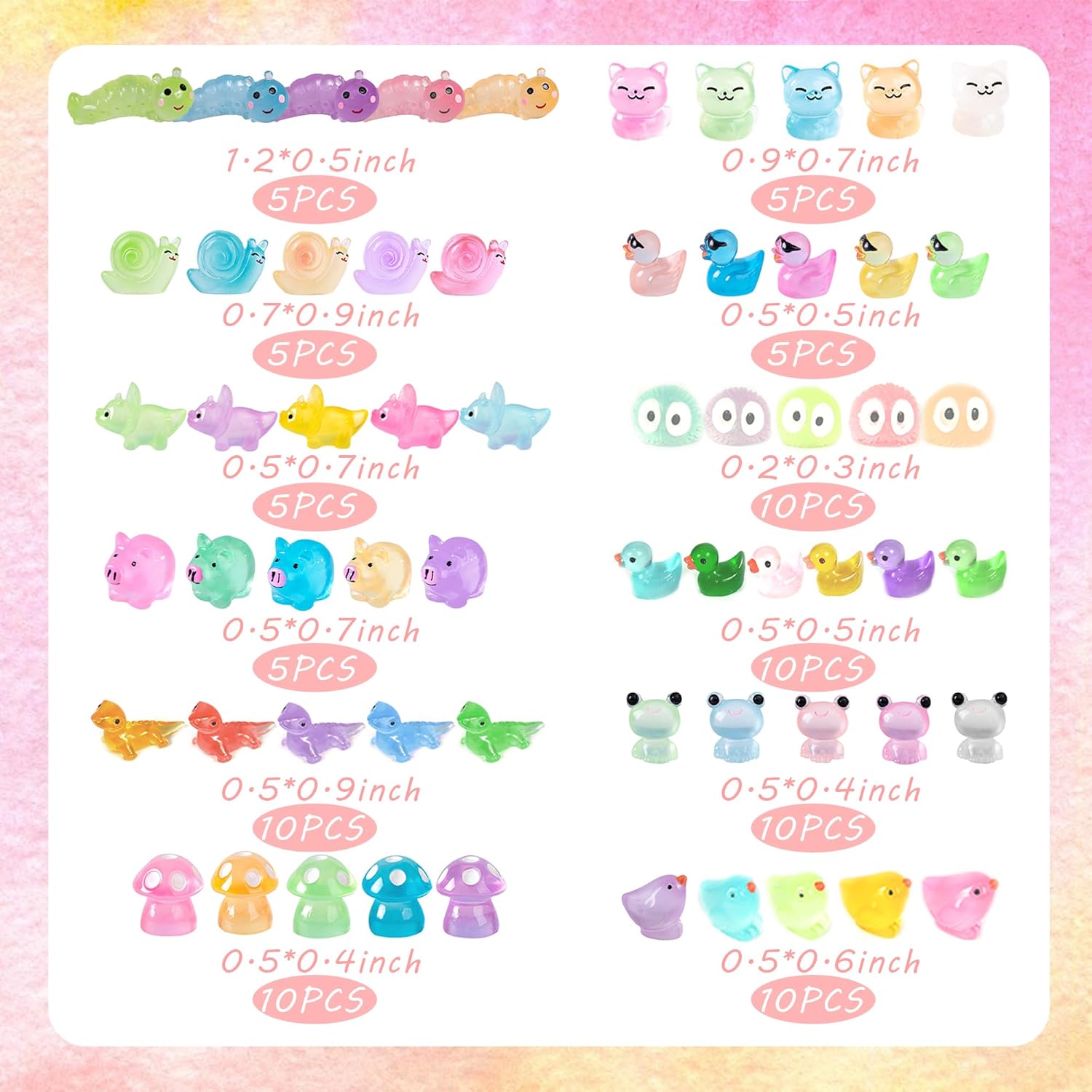 90 PCS Mini Resin Animal Figurines Glow in The Dark Miniature Figurines