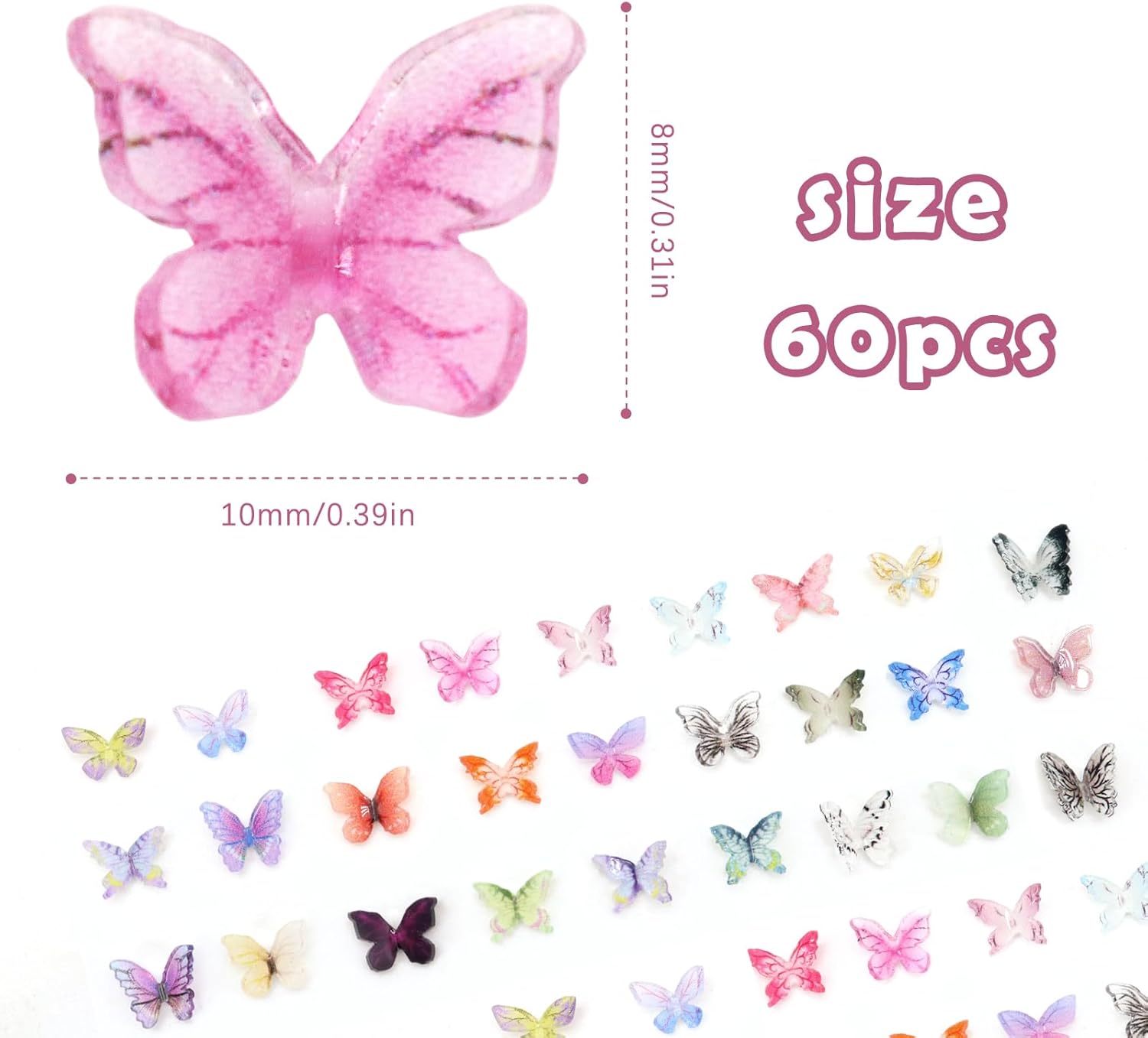 60Pcs Mini Resin Butterflies, Miniature Dollhouse Accessories Tiny Butterflies