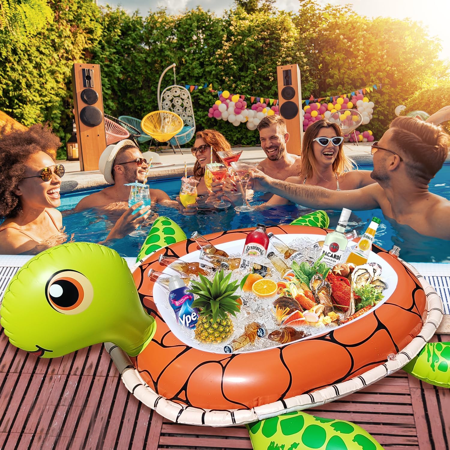 59" Large Drink Ice Cooler, Inflatable Pool Party Decorations