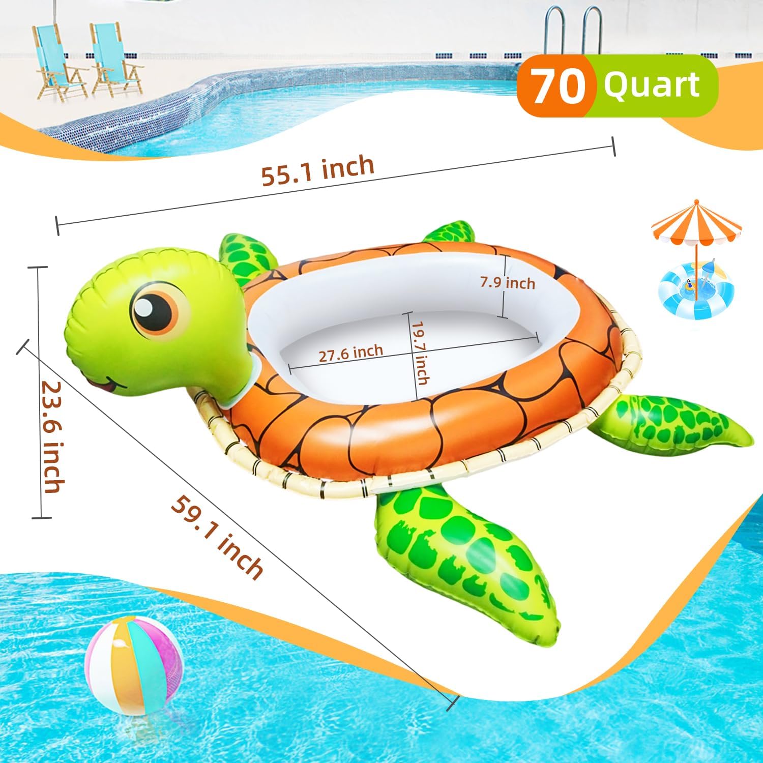 59" Large Drink Ice Cooler, Inflatable Pool Party Decorations