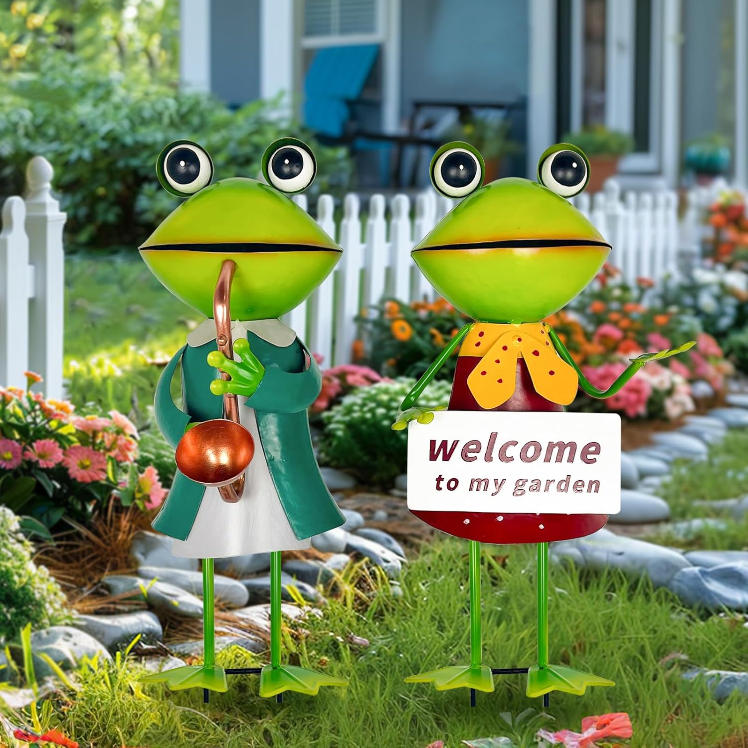 3D Frog Figurines - Christmas Holiday Lawn Patio Yard Fairy Garden Decor (with Welcome)