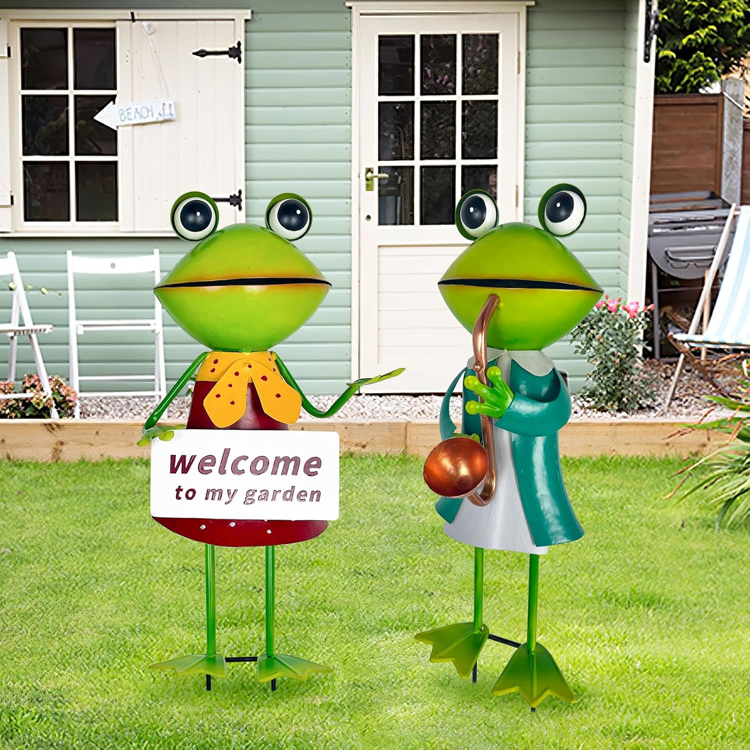 3D Frog Figurines - Christmas Holiday Lawn Patio Yard Fairy Garden Decor (with Welcome)