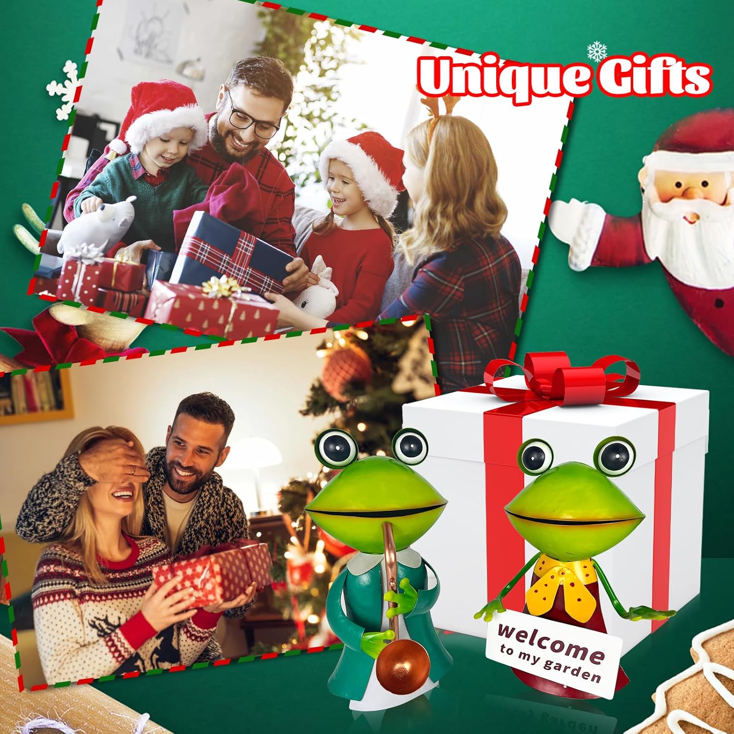 3D Frog Figurines - Christmas Holiday Lawn Patio Yard Fairy Garden Decor (with Welcome)