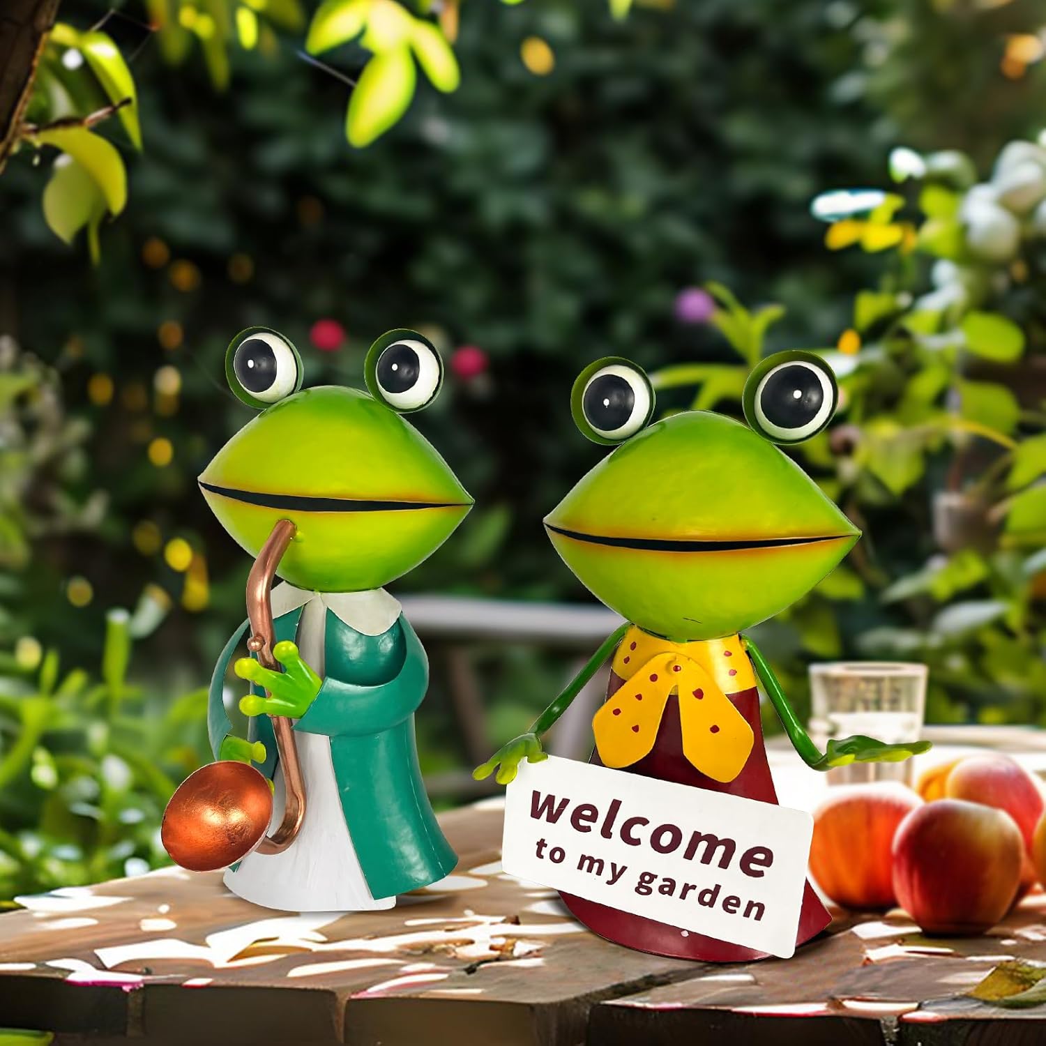 3D Frog Figurines - Christmas Holiday Lawn Patio Yard Fairy Garden Decor (with Welcome)