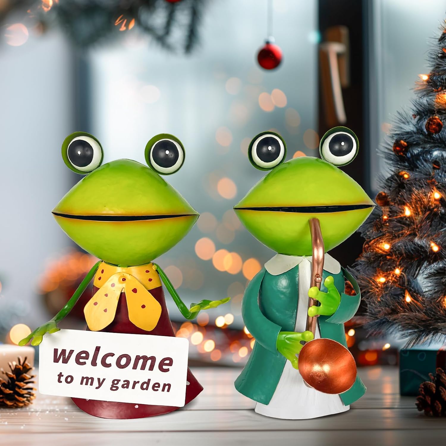 3D Frog Figurines - Christmas Holiday Lawn Patio Yard Fairy Garden Decor (with Welcome)