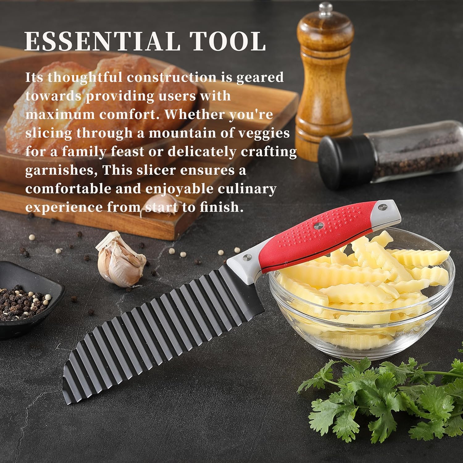 Crinkle Cutter for Veggies, French Fry, Potato, Cucumber, Carrot and Fruit ( Dishwasher Safe)