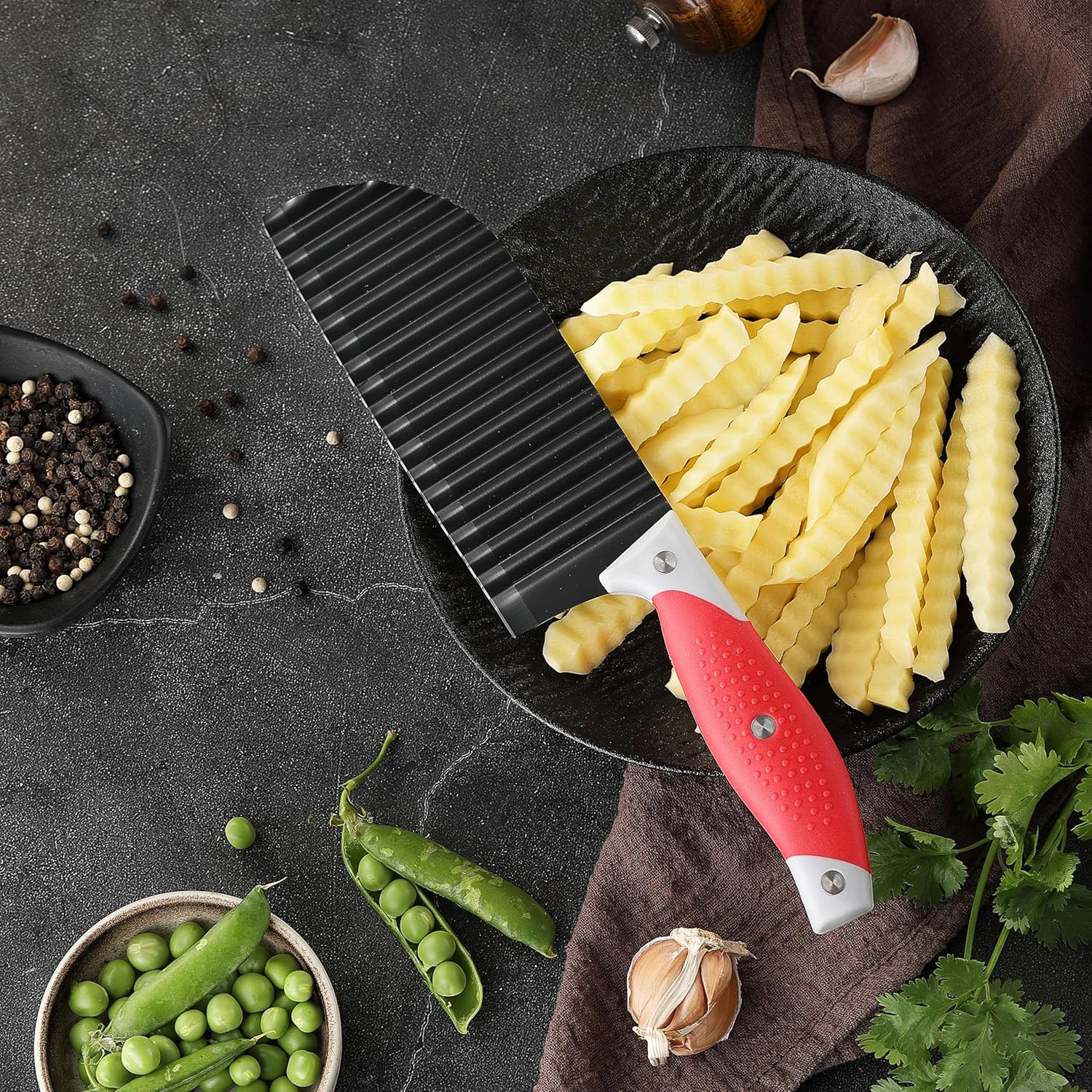 Crinkle Cutter for Veggies, French Fry, Potato, Cucumber, Carrot and Fruit ( Dishwasher Safe)