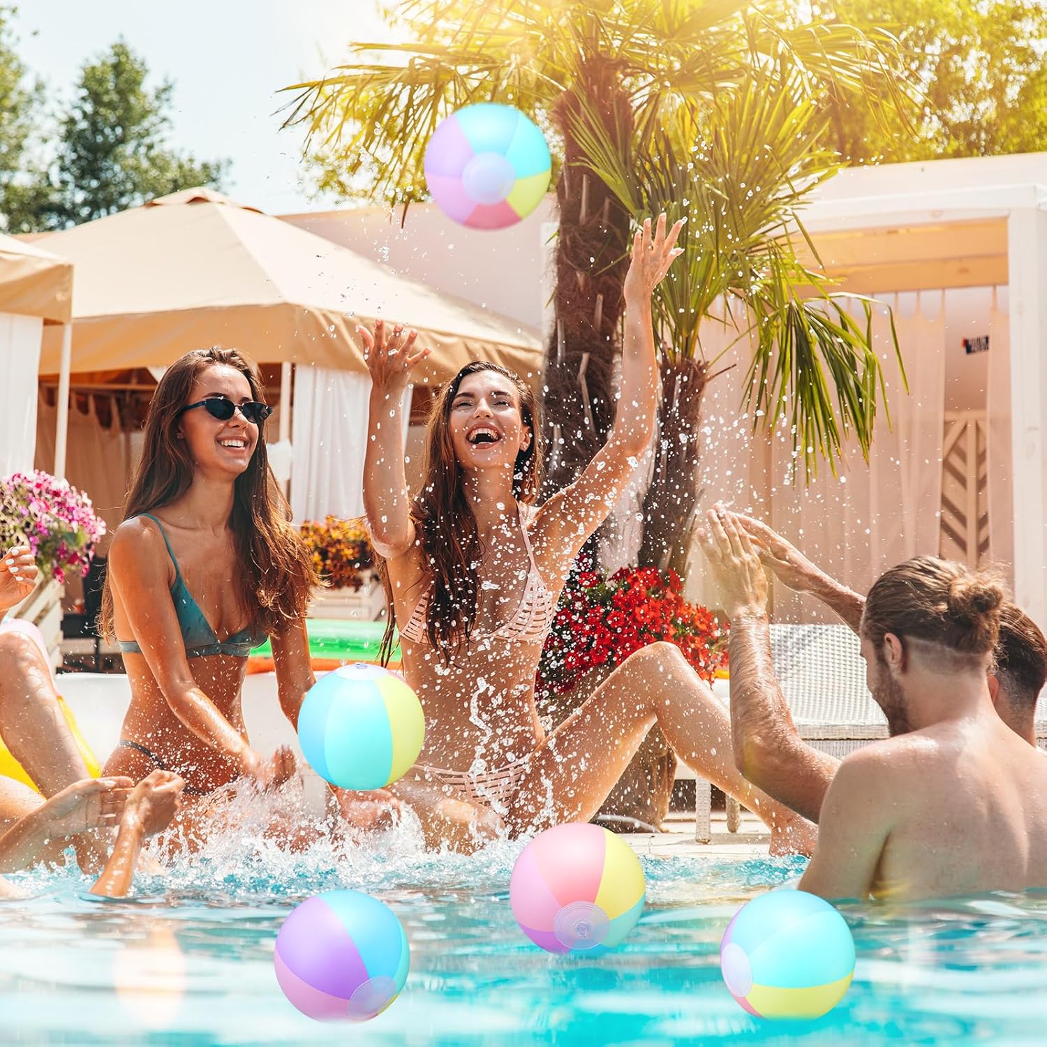 24 Pcs Inflatable Beach Balls Bulk Pastel Color  for Adults Summer Swimming Pool