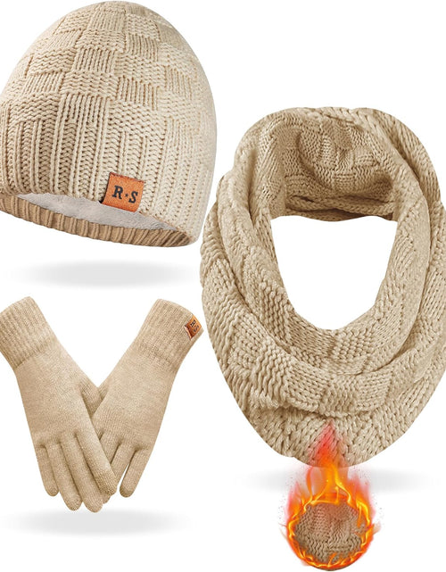 Load image into Gallery viewer, 3 In 1 Set for Cold Weather Womens Winter Warm Beanie Hat Touchscreen Gloves Scarf Set
