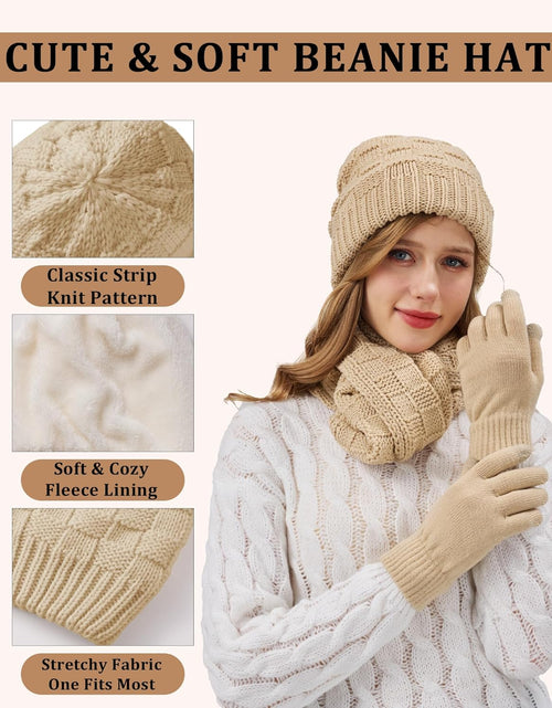 Load image into Gallery viewer, 3 In 1 Set for Cold Weather Womens Winter Warm Beanie Hat Touchscreen Gloves Scarf Set
