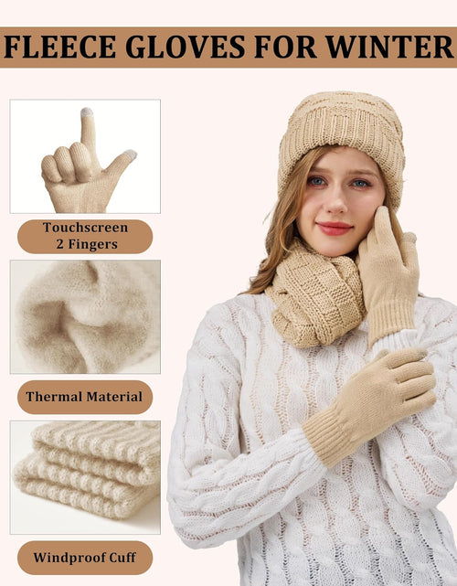 Load image into Gallery viewer, 3 In 1 Set for Cold Weather Womens Winter Warm Beanie Hat Touchscreen Gloves Scarf Set
