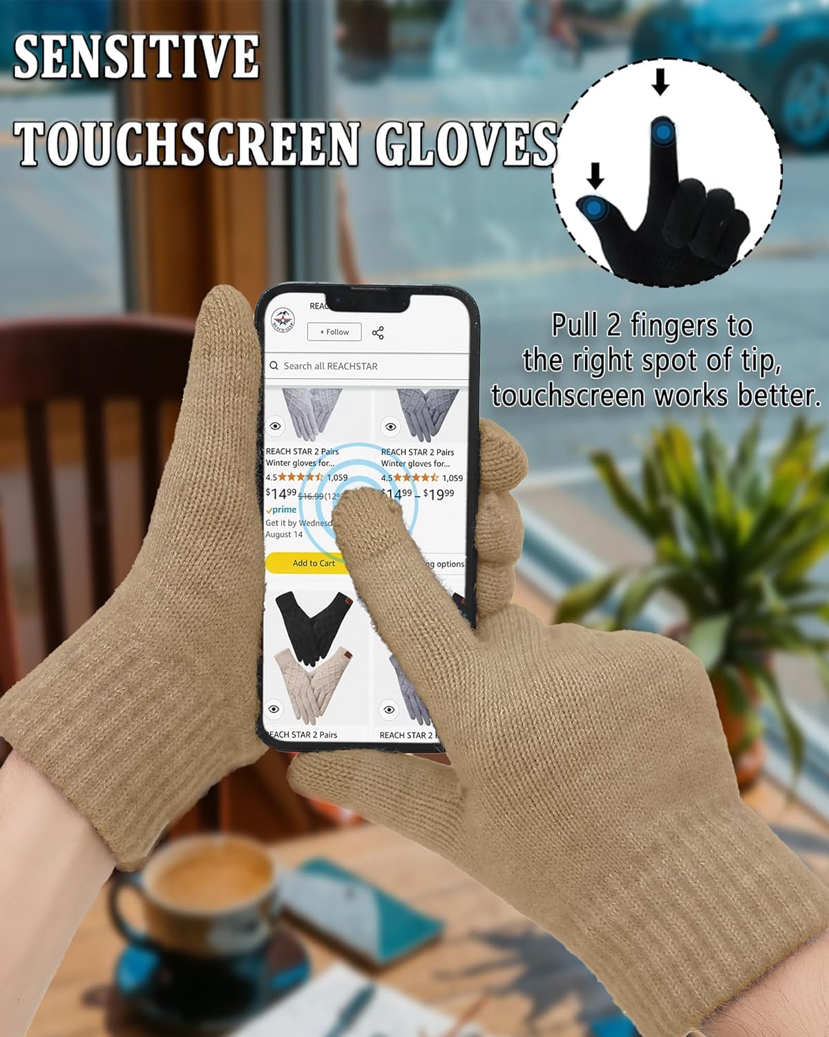 3 In 1 Set for Cold Weather Womens Winter Warm Beanie Hat Touchscreen Gloves Scarf Set