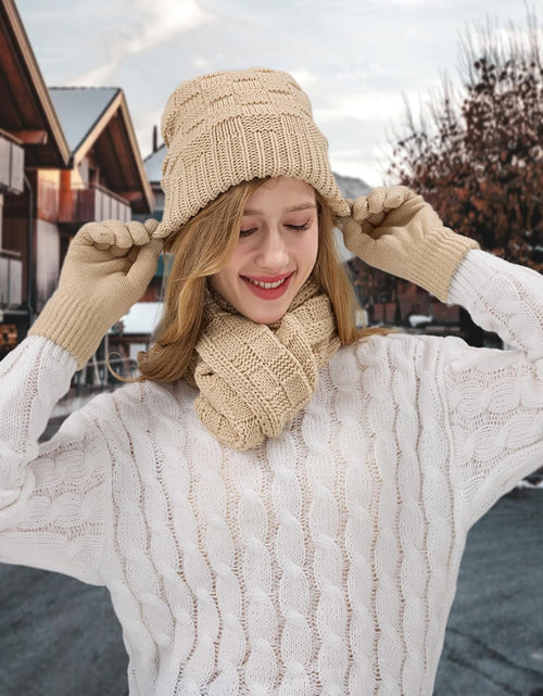 Load image into Gallery viewer, 3 In 1 Set for Cold Weather Womens Winter Warm Beanie Hat Touchscreen Gloves Scarf Set
