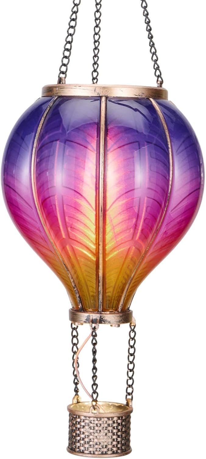 Hot Air Balloon Solar Lantern for Garden Decor (Purple & Pink)