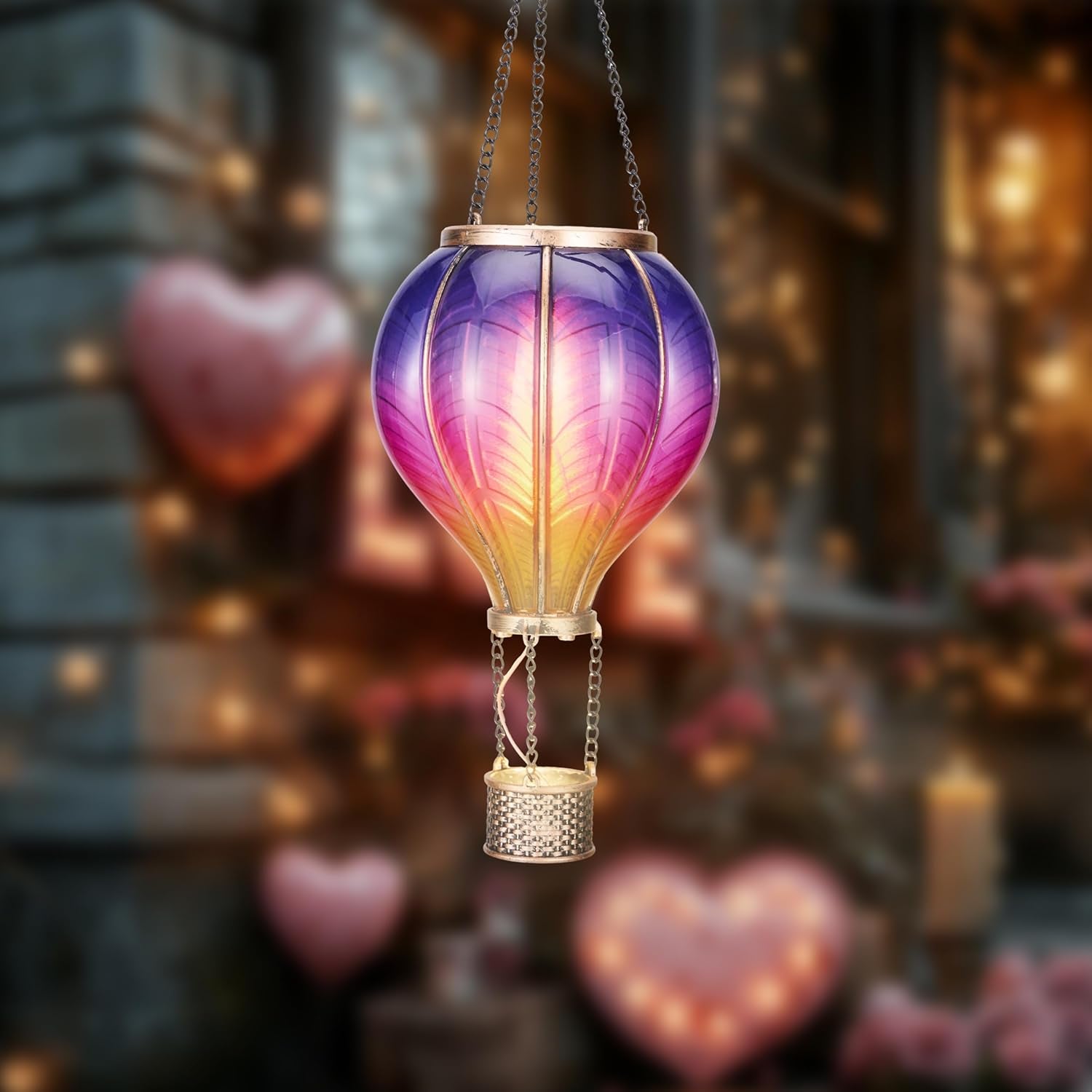 Hot Air Balloon Solar Lantern for Garden Decor (Purple & Pink)