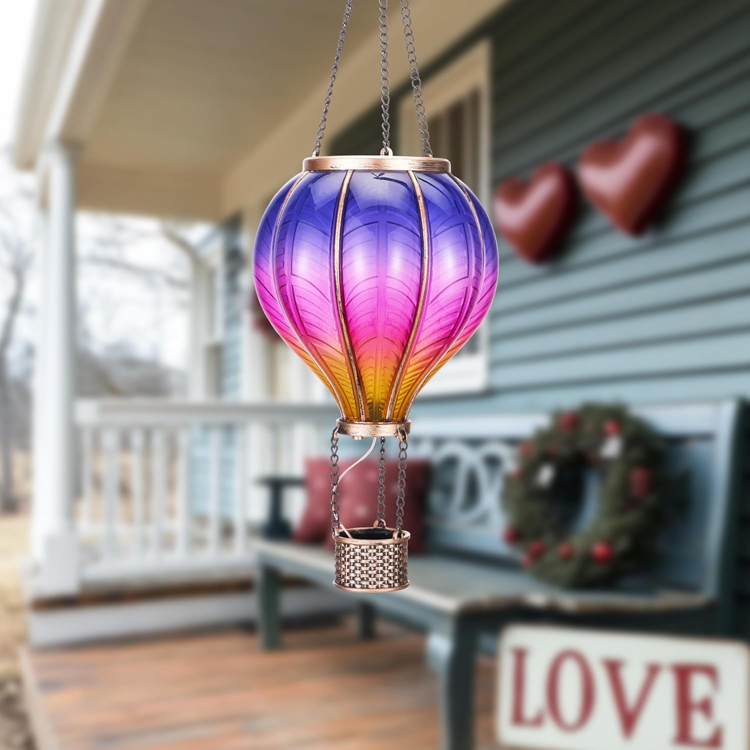 Hot Air Balloon Solar Lantern for Garden Decor (Purple & Pink)