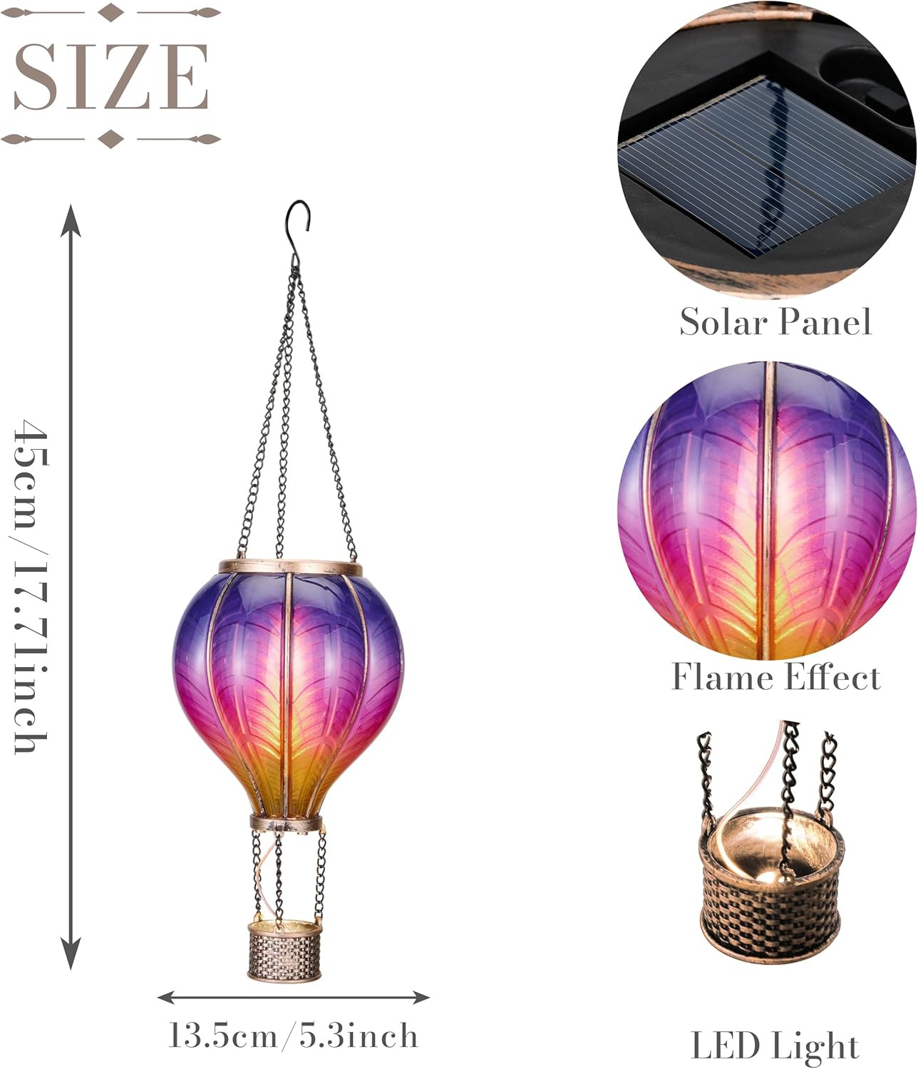 Hot Air Balloon Solar Lantern for Garden Decor (Purple & Pink)