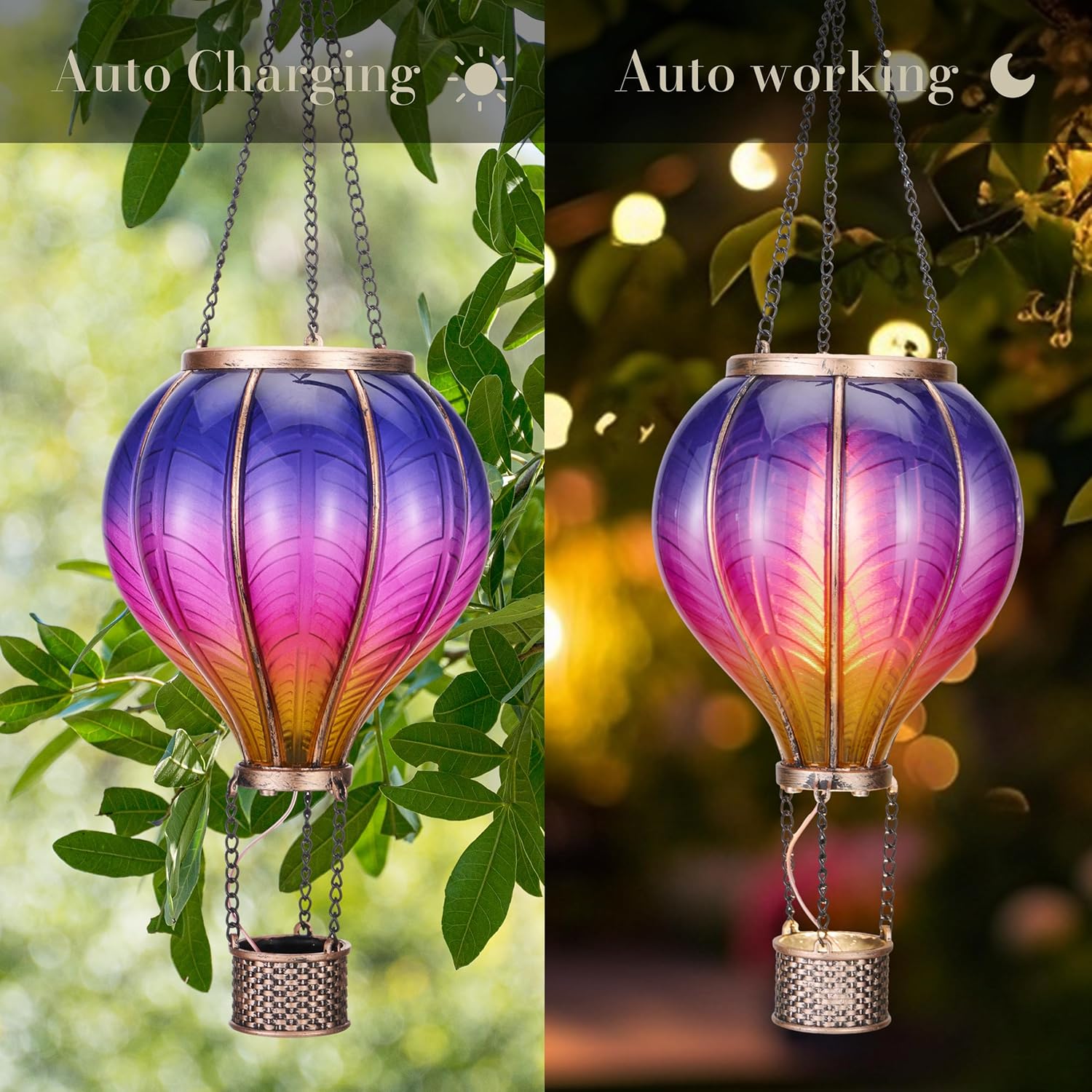 Hot Air Balloon Solar Lantern for Garden Decor (Purple & Pink)