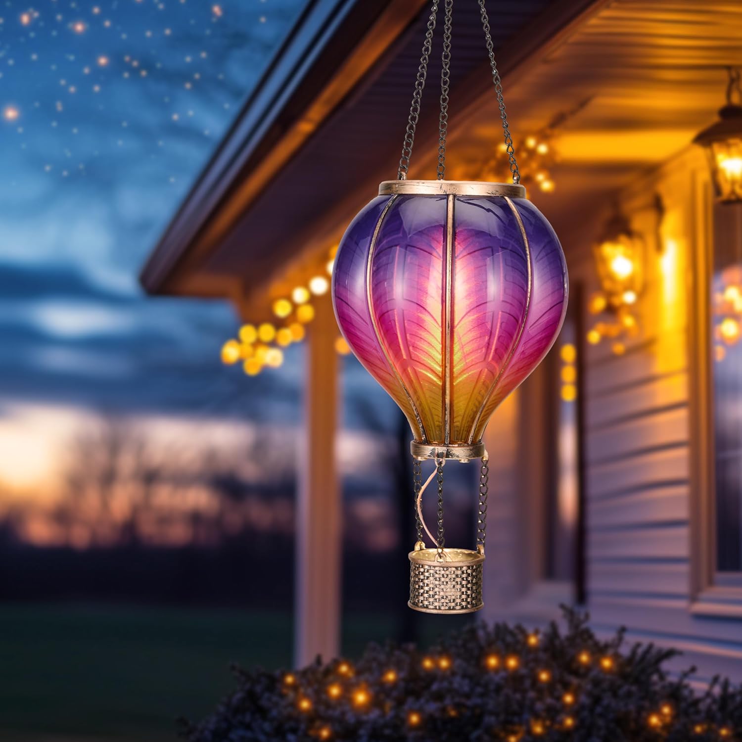 Hot Air Balloon Solar Lantern for Garden Decor (Purple & Pink)