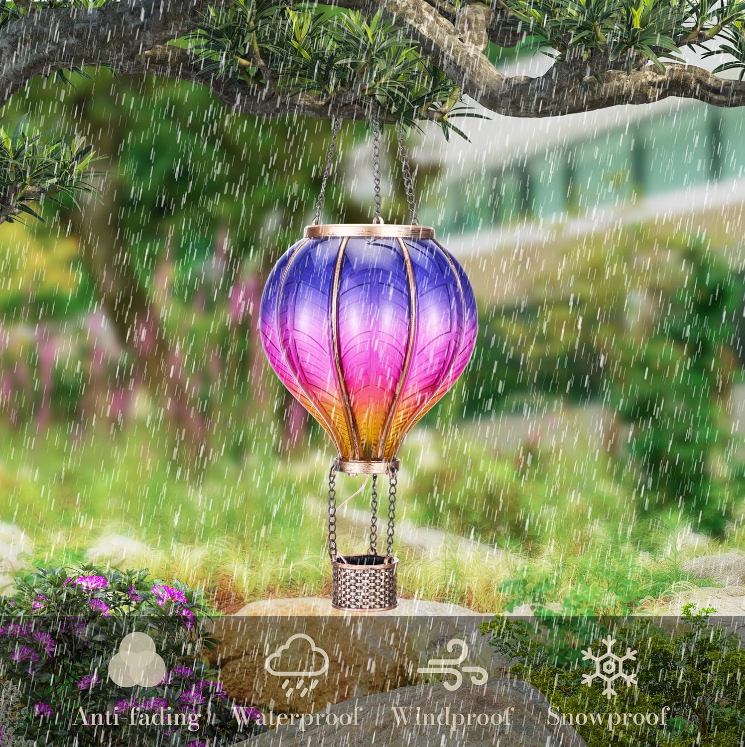 Hot Air Balloon Solar Lantern for Garden Decor (Purple & Pink)