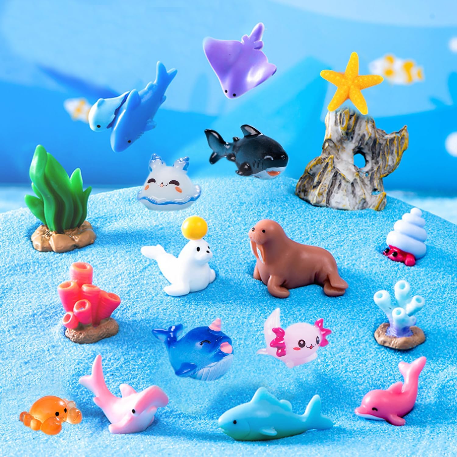 45 Pcs Mini Ocean Resin Animals Marine Miniature Animals Figurines