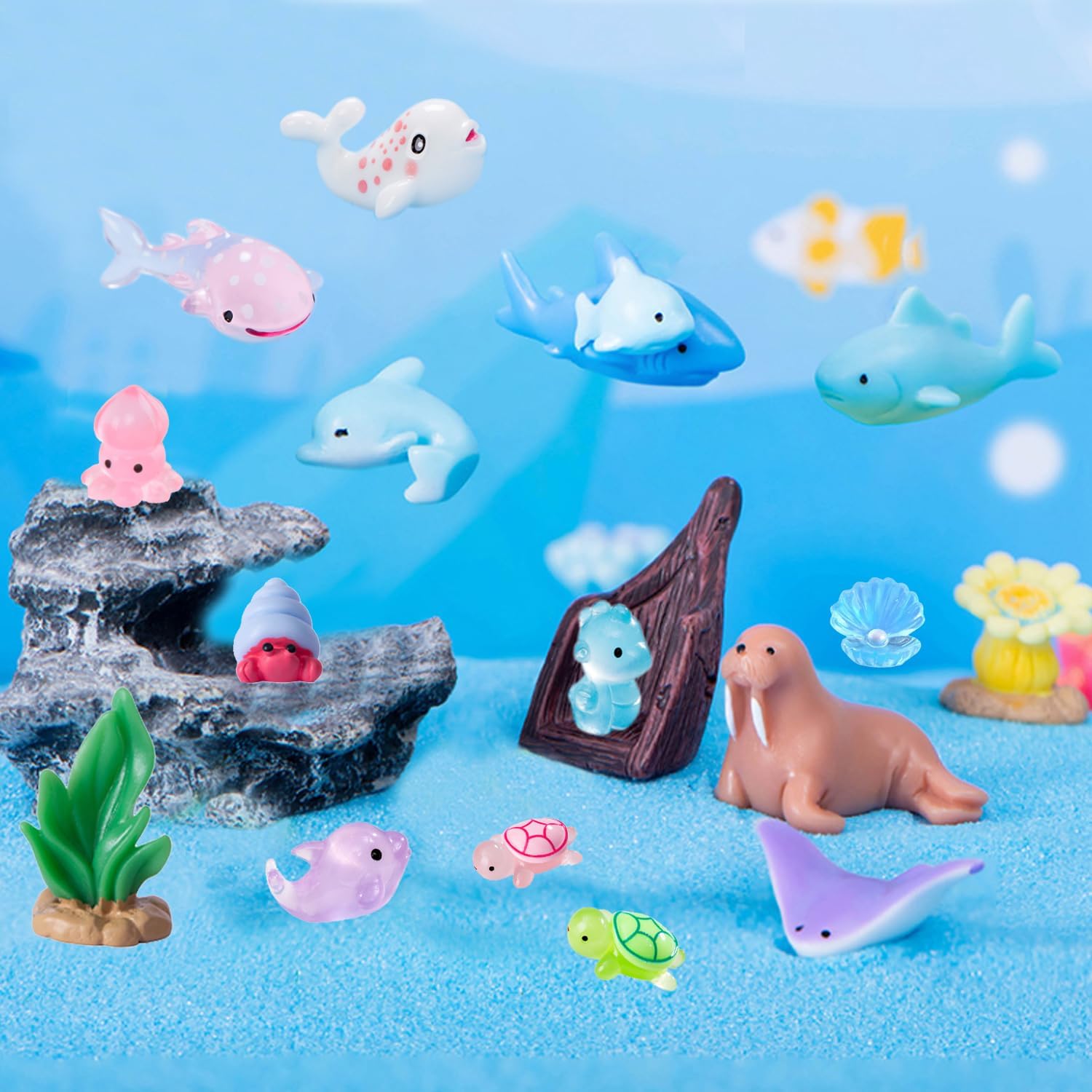 45 Pcs Mini Ocean Resin Animals Marine Miniature Animals Figurines