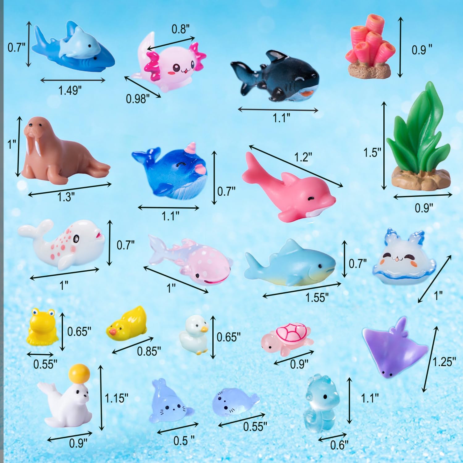 45 Pcs Mini Ocean Resin Animals Marine Miniature Animals Figurines