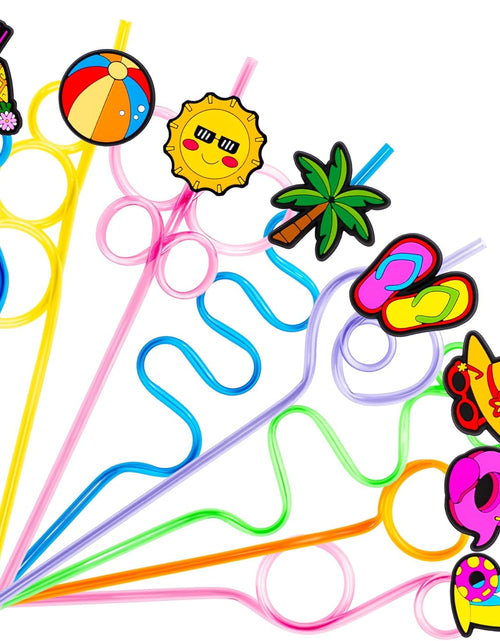 Load image into Gallery viewer, 24 PCS Summer Drinking Crazy Straws for Kids Beach Ball Pool Flamingo Summer with 2 Cleaning Brushes Reusable Straw
