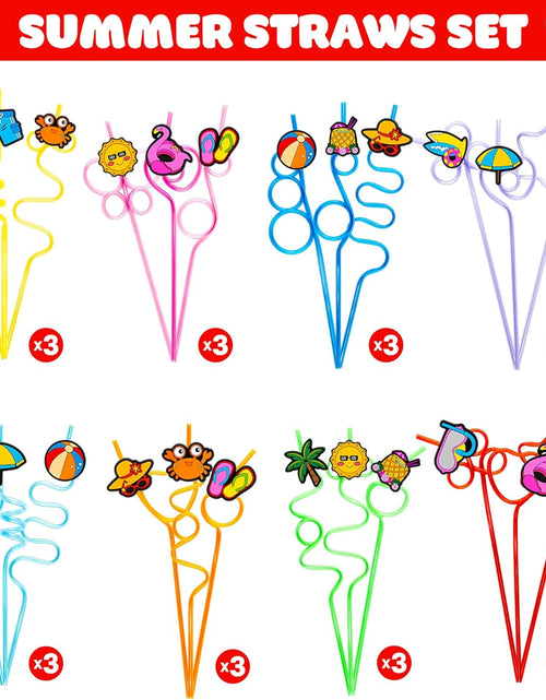 Load image into Gallery viewer, 24 PCS Summer Drinking Crazy Straws for Kids Beach Ball Pool Flamingo Summer with 2 Cleaning Brushes Reusable Straw
