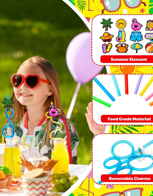 Load image into Gallery viewer, 24 PCS Summer Drinking Crazy Straws for Kids Beach Ball Pool Flamingo Summer with 2 Cleaning Brushes Reusable Straw
