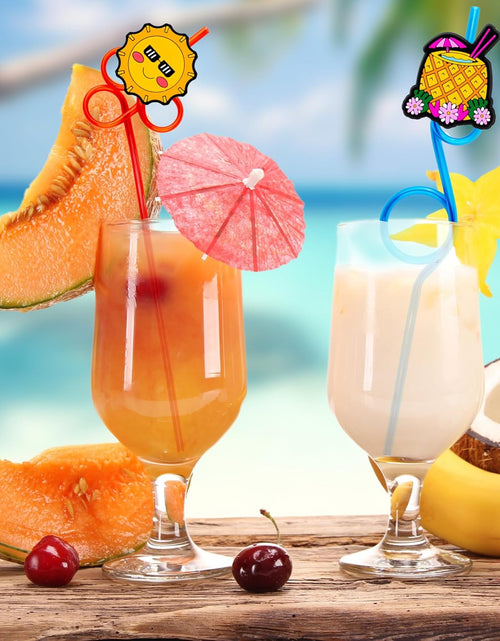 Load image into Gallery viewer, 24 PCS Summer Drinking Crazy Straws for Kids Beach Ball Pool Flamingo Summer with 2 Cleaning Brushes Reusable Straw
