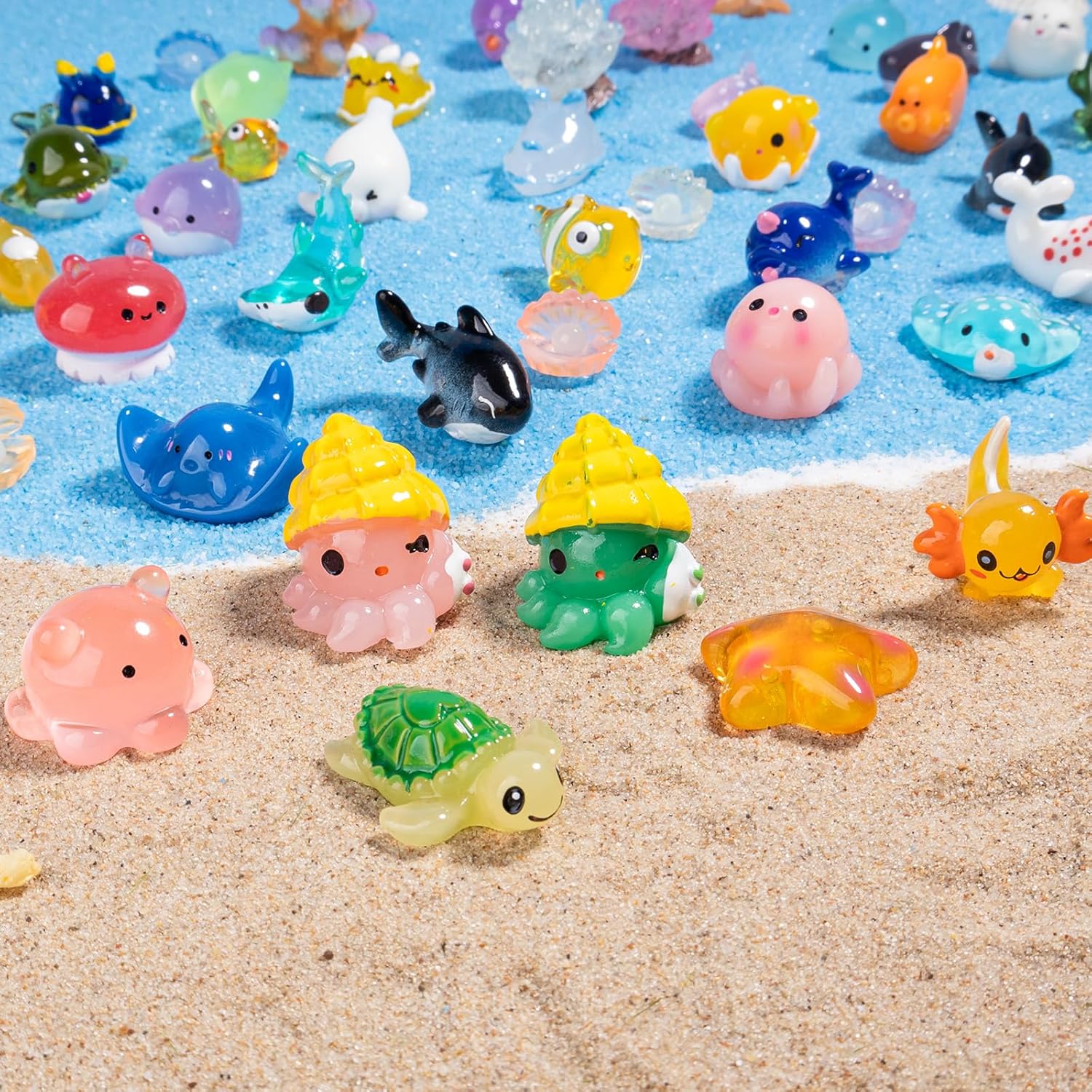 50pcs Mini Ocean Resin Animals Tiny Sea Animals Figurines Marine Miniature