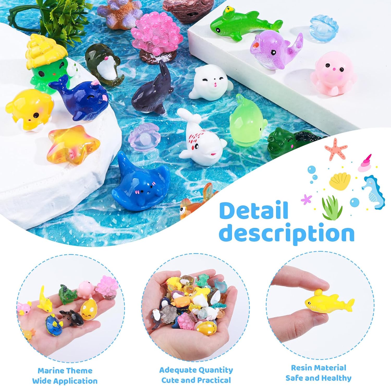 50pcs Mini Ocean Resin Animals Tiny Sea Animals Figurines Marine Miniature