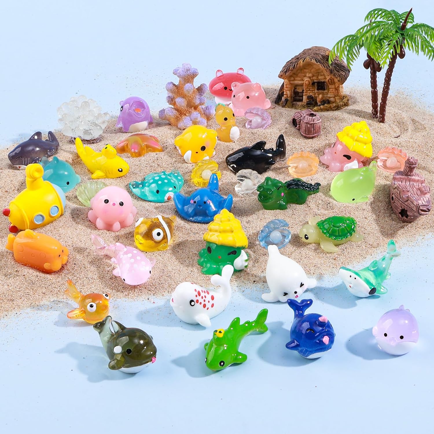 50pcs Mini Ocean Resin Animals Tiny Sea Animals Figurines Marine Miniature