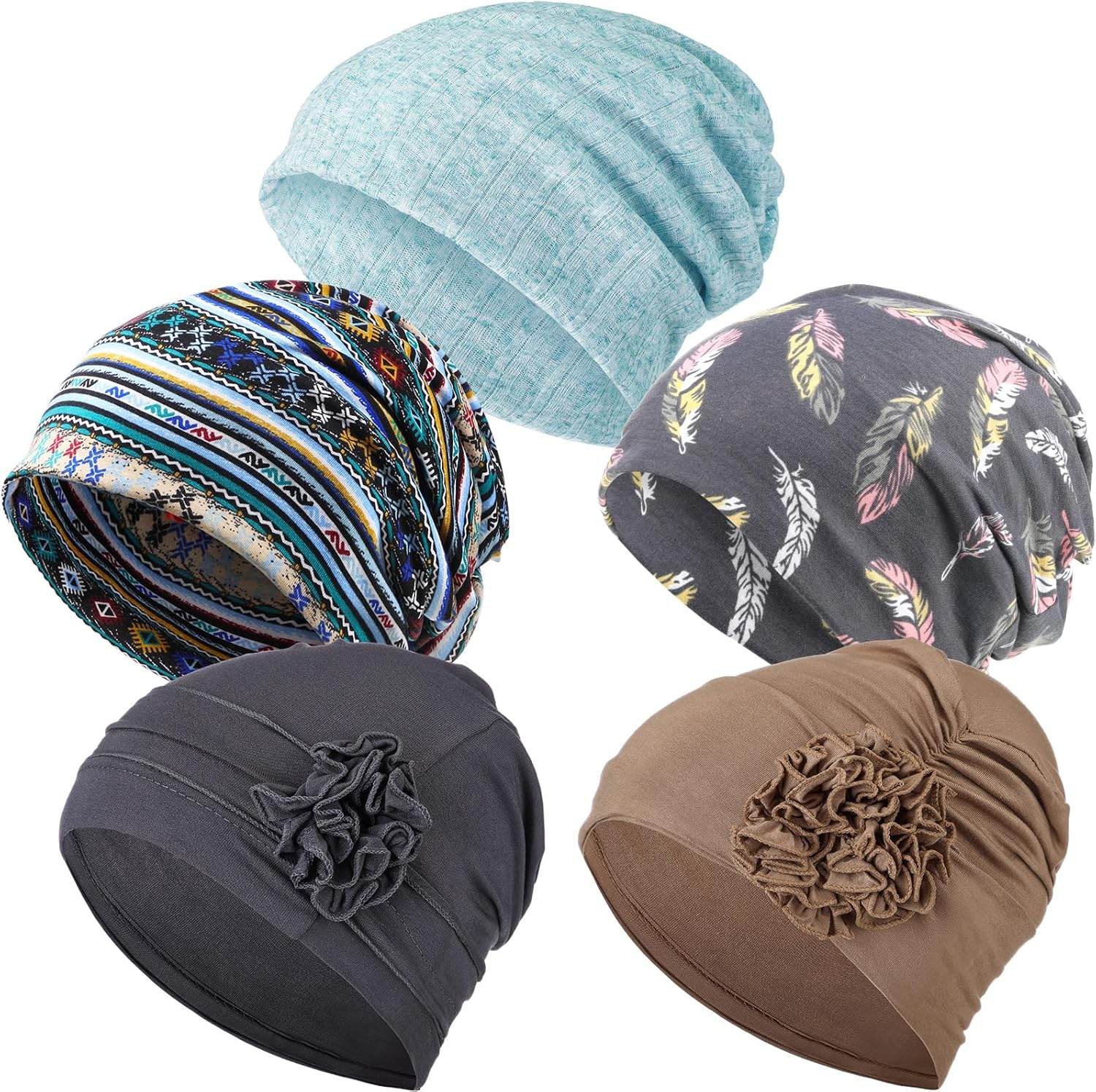 5 Pieces Women's Slouchy Beanie Hat Stretch Head Wraps