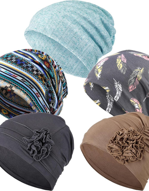 Load image into Gallery viewer, 5 Pieces Women&#39;s Slouchy Beanie Hat Stretch Head Wraps
