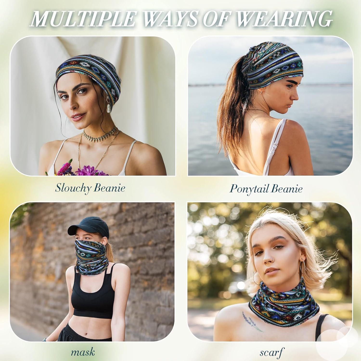 5 Pieces Women's Slouchy Beanie Hat Stretch Head Wraps