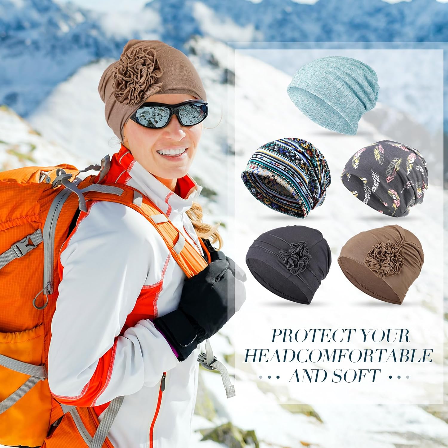 5 Pieces Women's Slouchy Beanie Hat Stretch Head Wraps