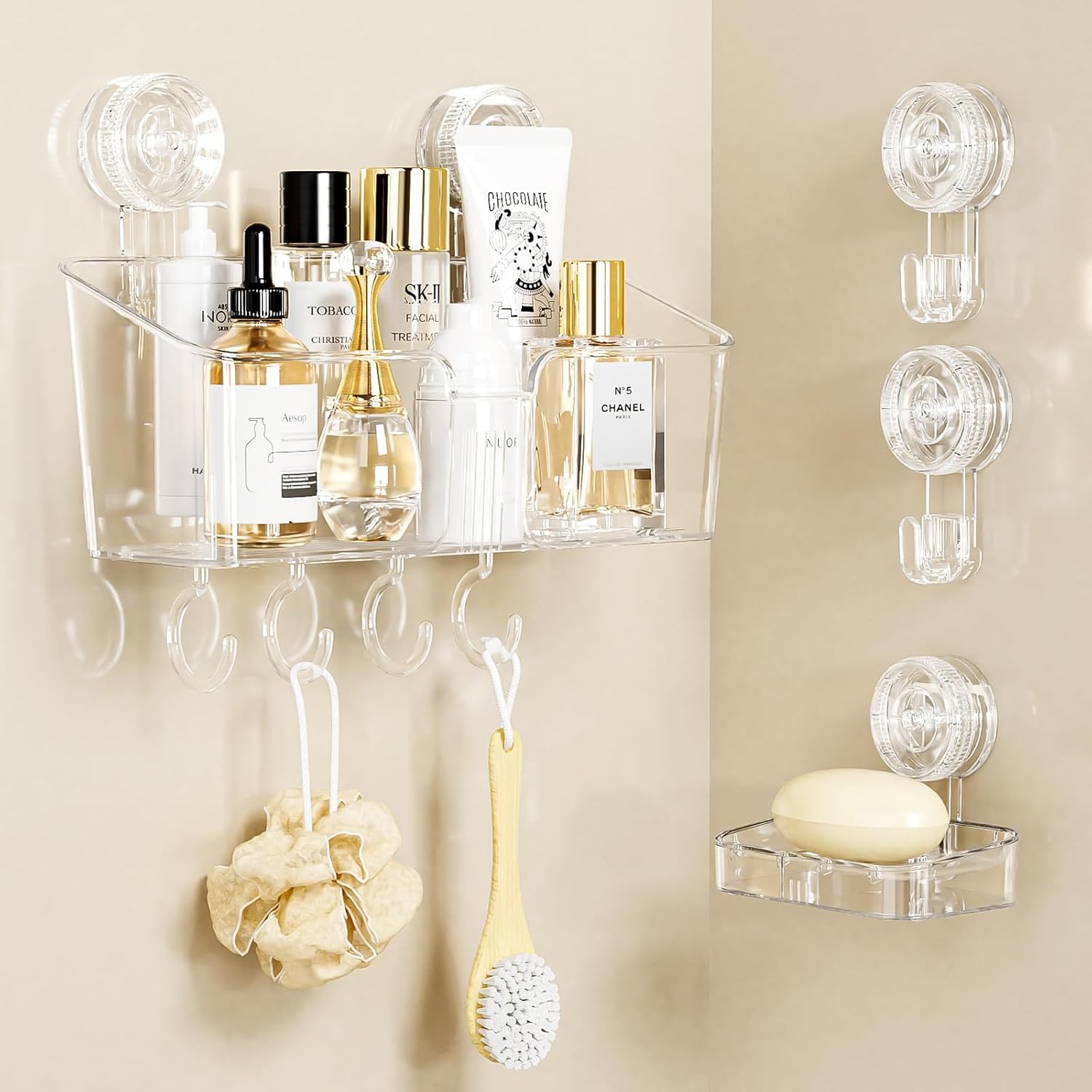 4 Packs Shower Caddy Suction Cup Clear NO-Drilling Shower Organizer Bathroom