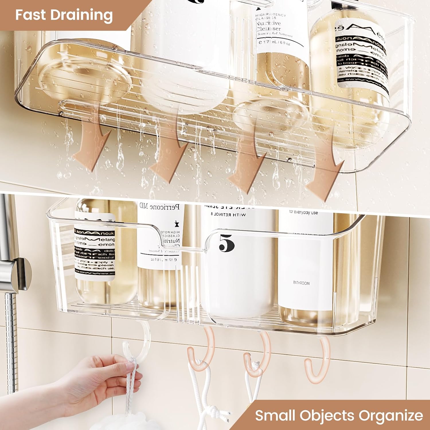 4 Packs Shower Caddy Suction Cup Clear NO-Drilling Shower Organizer Bathroom