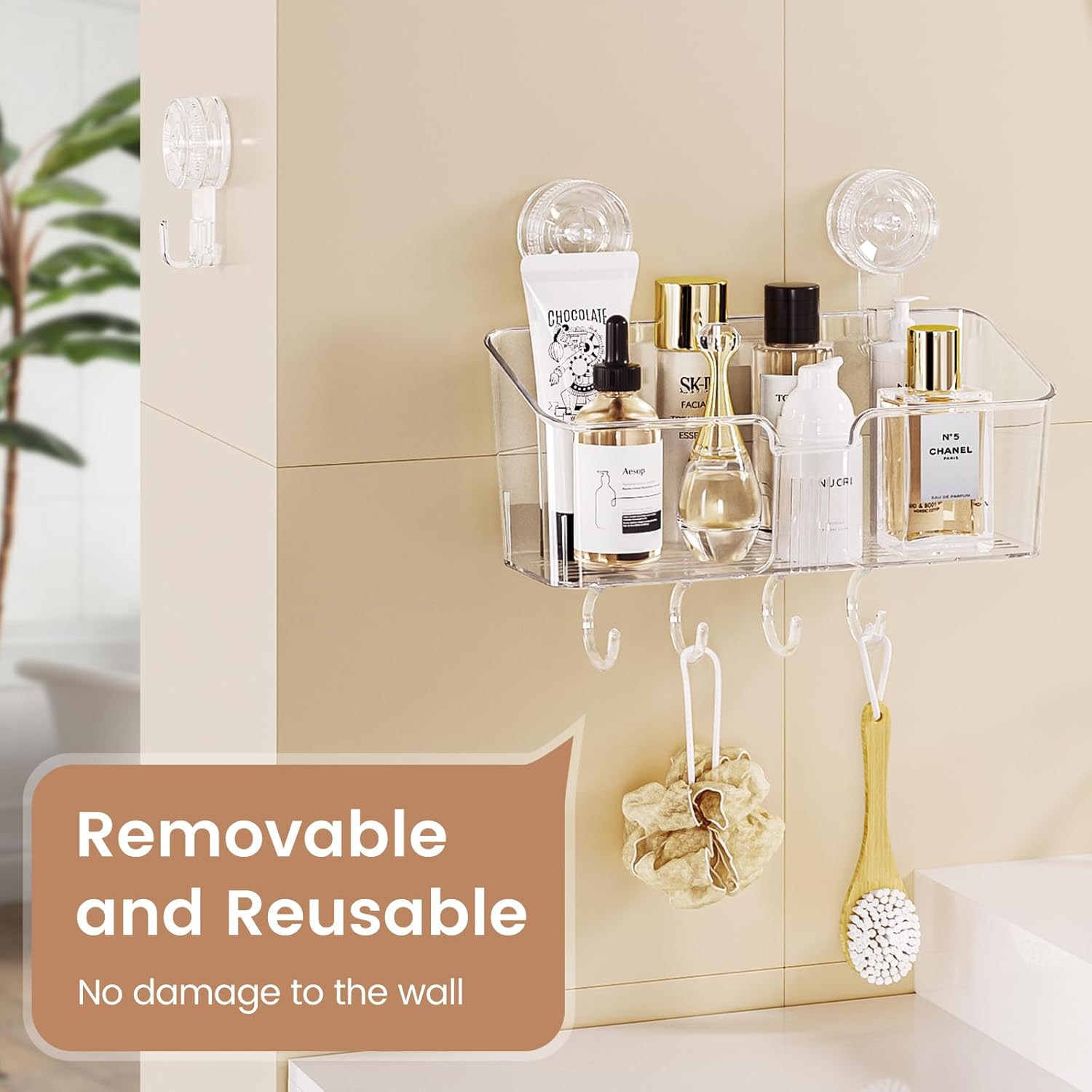 4 Packs Shower Caddy Suction Cup Clear NO-Drilling Shower Organizer Bathroom