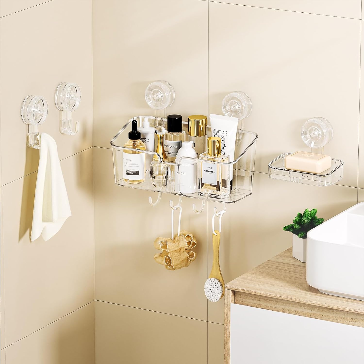 4 Packs Shower Caddy Suction Cup Clear NO-Drilling Shower Organizer Bathroom