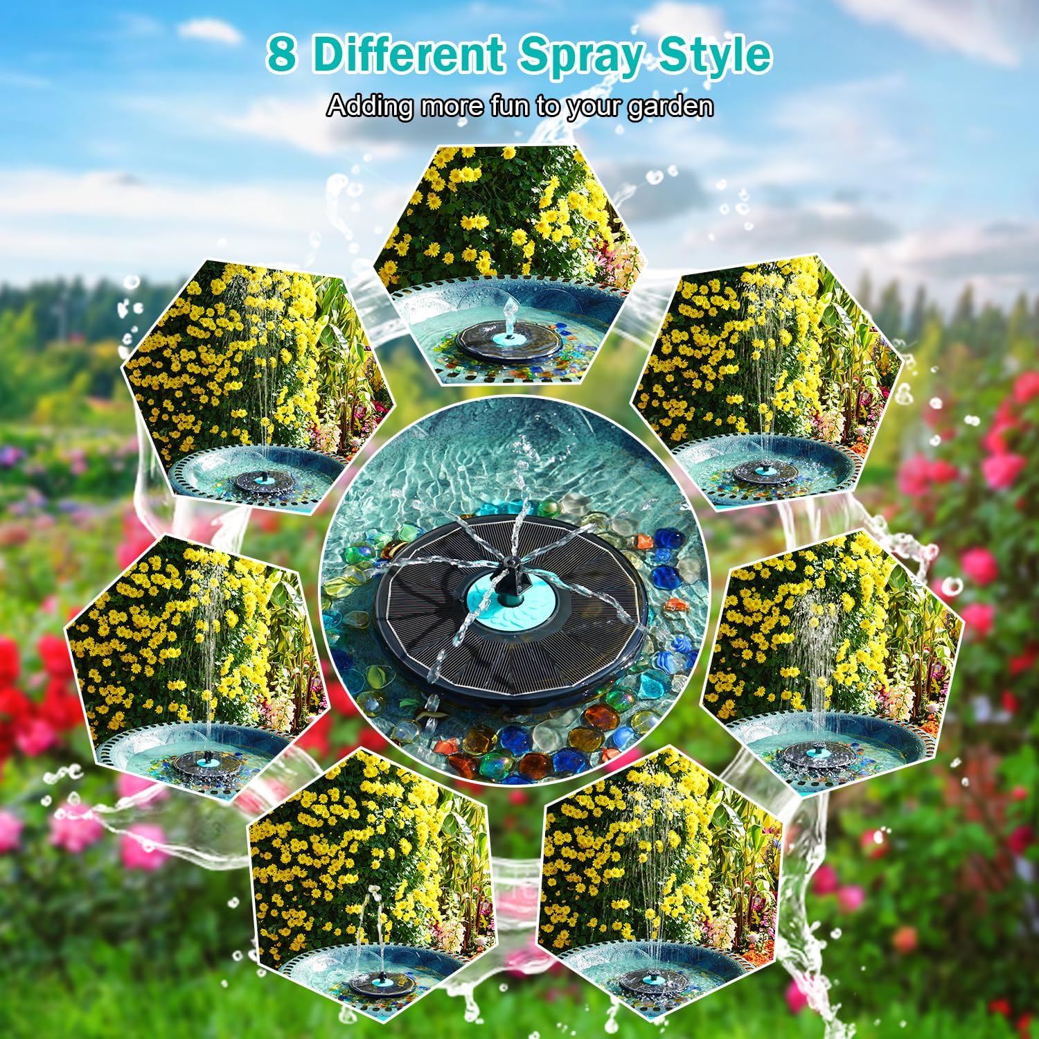 Solar Fountain Cyan Flower, Upgrade 3.5W Solar Bird Bath Fountains