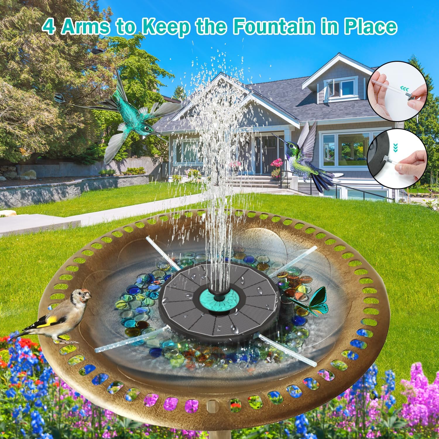 Solar Fountain Cyan Flower, Upgrade 3.5W Solar Bird Bath Fountains