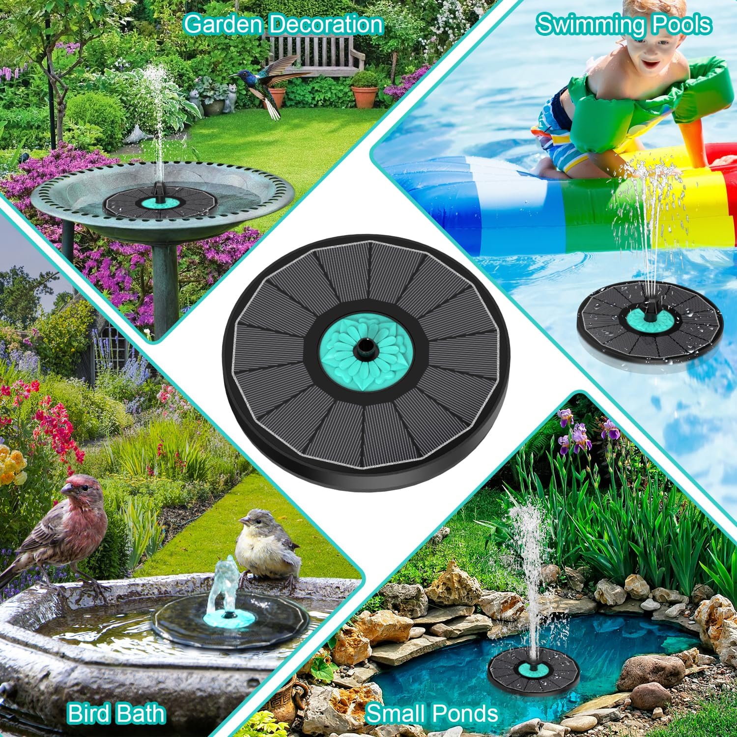 Solar Fountain Cyan Flower, Upgrade 3.5W Solar Bird Bath Fountains